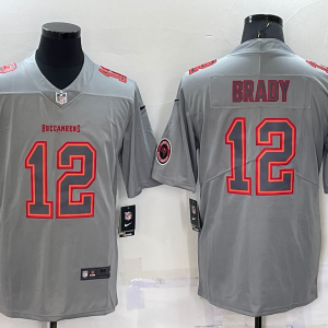 Men's Tampa Bay Buccaneers #12 Tom Brady Grey With Patch Atmosphere Fashion Stitched Jersey - Custom Name