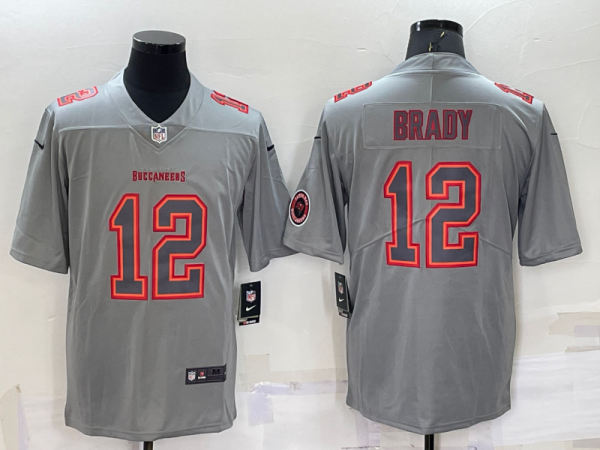 Men's Tampa Bay Buccaneers #12 Tom Brady Grey With Patch Atmosphere Fashion Stitched Jersey - Custom Name