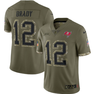 Men's Tampa Bay Buccaneers #12 Tom Brady Olive 2022 Salute To Service Limited Stitched Jersey - Custom Name