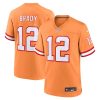 Men's Tampa Bay Buccaneers #12 Tom Brady Orange Throwback Limited Stitched Game Jersey - Custom Name