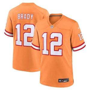 Men's Tampa Bay Buccaneers #12 Tom Brady Orange Throwback Limited Stitched Game Jersey - Custom Name