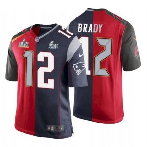 Men's Tampa Bay Buccaneers #12 Tom Brady Red Navy NFL Super Bowl Split GOAT Stitched Jersey - Custom Name