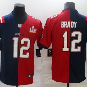 Men's Tampa Bay Buccaneers #12 Tom Brady Red Navy Super Bowl Split GOAT Stitched Jersey - Custom Name