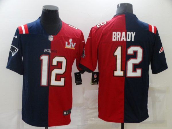 Men's Tampa Bay Buccaneers #12 Tom Brady Red Navy Super Bowl Split GOAT Stitched Jersey - Custom Name