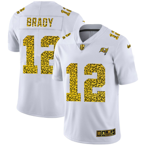 Men's Tampa Bay Buccaneers #12 Tom Brady White NFL 2020 Leopard Print Fashion Limited Stitched Jersey - Custom Name