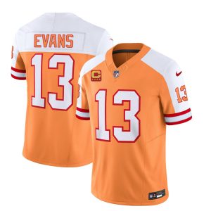 Men's Tampa Bay Buccaneers #13 Mike Evans 2023 F.U.S.E. White-Gold With 4-Star C Patch Throwback Limited Stitched Jersey - Custom Name