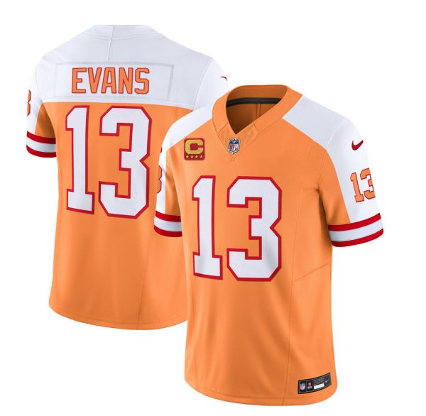 Men's Tampa Bay Buccaneers #13 Mike Evans 2023 F.U.S.E. White-Gold With 4-Star C Patch Throwback Limited Stitched Jersey - Custom Name