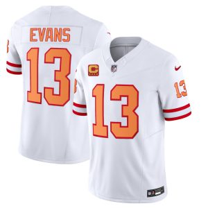 Men's Tampa Bay Buccaneers #13 Mike Evans 2023 F.U.S.E. White With 4-Star C Patch Throwback Limited Stitched Jersey - Custom Name