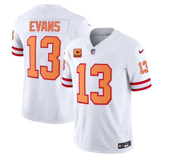 Men's Tampa Bay Buccaneers #13 Mike Evans 2023 F.U.S.E. White With 4-Star C Patch Throwback Limited Stitched Jersey - Custom Name