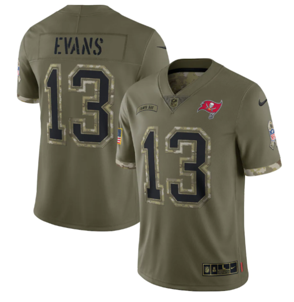 Men's Tampa Bay Buccaneers #13 Mike Evans Olive 2022 Salute To Service Limited Stitched Jersey - Custom Name