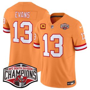 Men's Tampa Bay Buccaneers #13 Mike Evans Orange F.U.S.E. 2024 NFC South Champions With 4-Star C Patch Limited Stitched Jersey - Custom Name