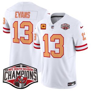 Men's Tampa Bay Buccaneers #13 Mike Evans White F.U.S.E. 2024 NFC South Champions With 4-Star C Patch Limited Stitched Jersey - Custom Name