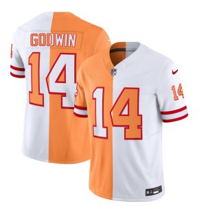 Men's Tampa Bay Buccaneers #14 Chris Godwin 2023 F.U.S.E. White-Gold Split Throwback Limited Stitched Jersey - Custom Name