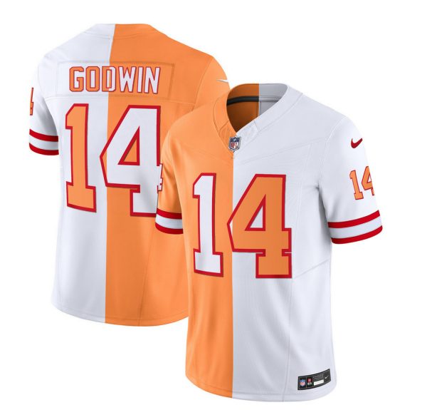 Men's Tampa Bay Buccaneers #14 Chris Godwin 2023 F.U.S.E. White-Gold Split Throwback Limited Stitched Jersey - Custom Name