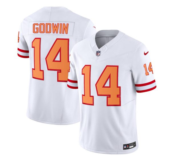 Men's Tampa Bay Buccaneers #14 Chris Godwin 2023 F.U.S.E. White Throwback Limited Stitched Jersey - Custom Name