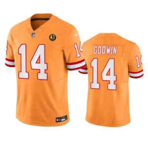Men's Tampa Bay Buccaneers #14 Chris Godwin Orange 2023 F.U.S.E. Throwback With John Madden Patch Vapor Limited Stitched Football Jersey - Custom Name