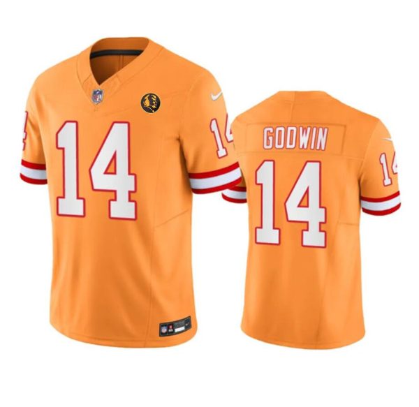 Men's Tampa Bay Buccaneers #14 Chris Godwin Orange 2023 F.U.S.E. Throwback With John Madden Patch Vapor Limited Stitched Football Jersey - Custom Name