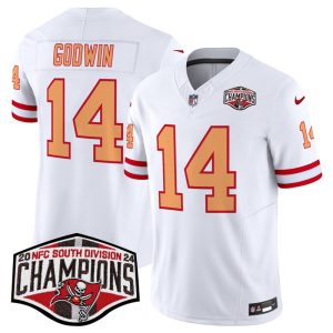Men's Tampa Bay Buccaneers #14 Chris Godwin White F.U.S.E. 2024 NFC South Champions Limited Stitched Jersey - Custom Name