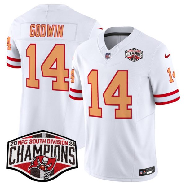 Men's Tampa Bay Buccaneers #14 Chris Godwin White F.U.S.E. 2024 NFC South Champions Limited Stitched Jersey - Custom Name