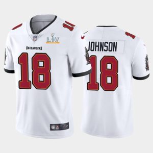Men's Tampa Bay Buccaneers #18 Tyler Johnson White NFL 2021 Super Bowl LV Limited Stitched Jersey - Custom Name
