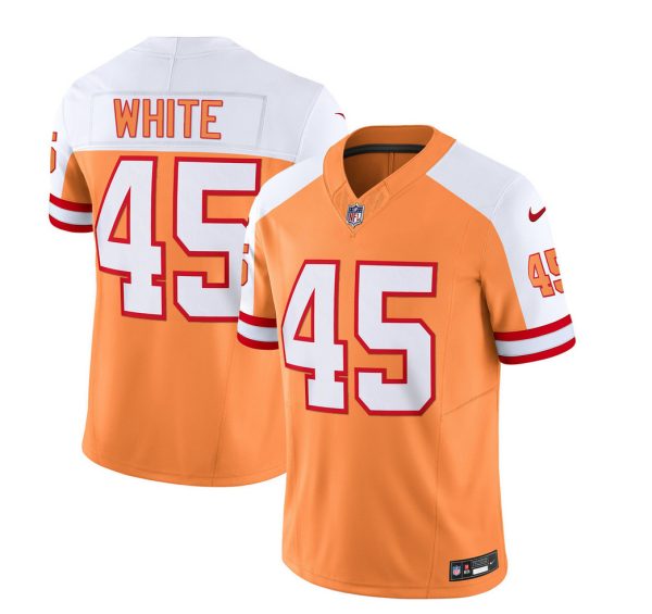 Men's Tampa Bay Buccaneers #45 Devin White 2023 F.U.S.E. White-Gold Throwback Limited Stitched Jersey - Custom Name