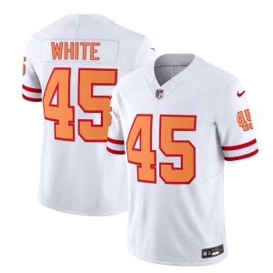 Men's Tampa Bay Buccaneers #45 Devin White 2023 F.U.S.E. White Throwback Limited Stitched Jersey - Custom Name