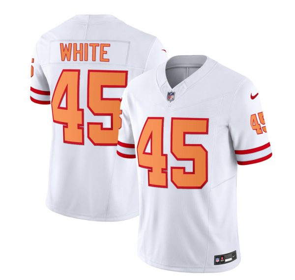 Men's Tampa Bay Buccaneers #45 Devin White 2023 F.U.S.E. White Throwback Limited Stitched Jersey - Custom Name