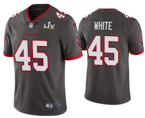 Men's Tampa Bay Buccaneers #45 Devin White Grey 2021 Super Bowl LV Limited Stitched NFL Jersey - Custom Name