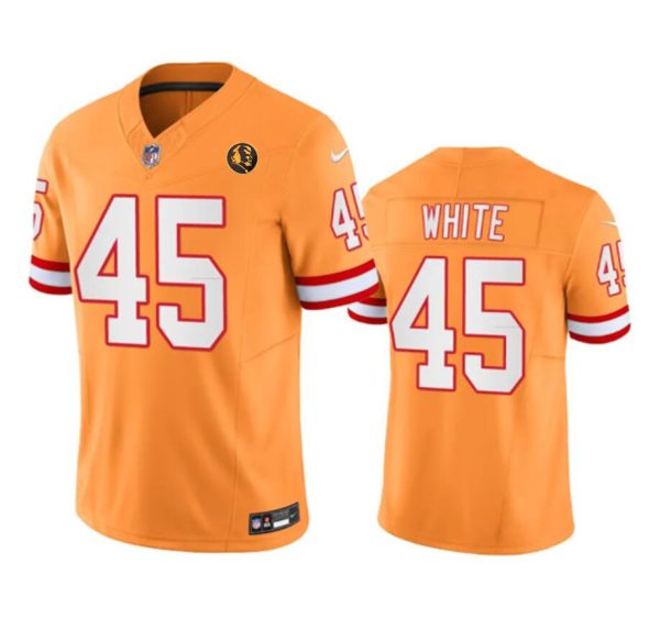 Men's Tampa Bay Buccaneers #45 Devin White Orange 2023 F.U.S.E. Throwback With John Madden Patch Vapor Limited Stitched Football Jersey - Custom Name