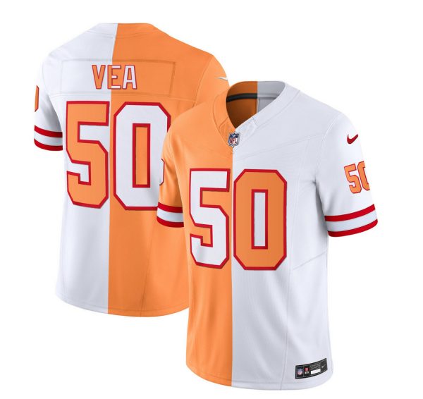 Men's Tampa Bay Buccaneers #50 Vita Vea 2023 F.U.S.E. White-Gold Split Throwback Limited Stitched Jersey - Custom Name