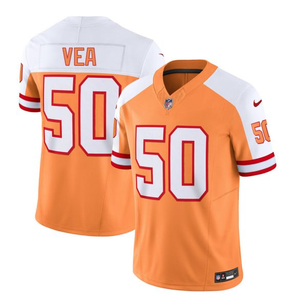 Men's Tampa Bay Buccaneers #50 Vita Vea 2023 F.U.S.E. White-Gold Throwback Limited Stitched Jersey - Custom Name