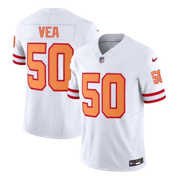 Men's Tampa Bay Buccaneers #50 Vita Vea 2023 F.U.S.E. White Throwback Limited Stitched Jersey - Custom Name