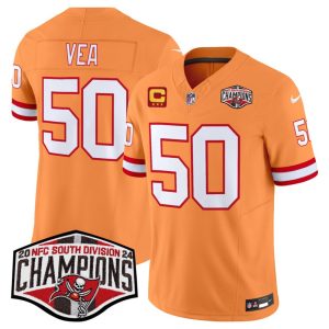 Men's Tampa Bay Buccaneers #50 Vita Vea Orange F.U.S.E. 2024 NFC South Champions With 3-Star C Patch Limited Stitched Jersey - Custom Name