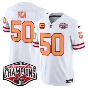 Men's Tampa Bay Buccaneers #50 Vita Vea White F.U.S.E. 2024 NFC South Champions With 3-Star C Patch Limited Stitched Jersey - Custom Name
