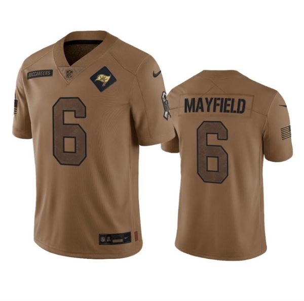 Men's Tampa Bay Buccaneers #6 Baker Mayfield 2023 Brown Salute To Service Limited Stitched Jersey - Custom Name