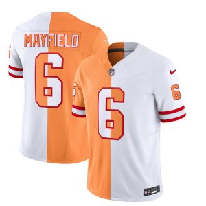 Men's Tampa Bay Buccaneers #6 Baker Mayfield 2023 F.U.S.E. White-Gold Split Throwback Limited Stitched Jersey - Custom Name
