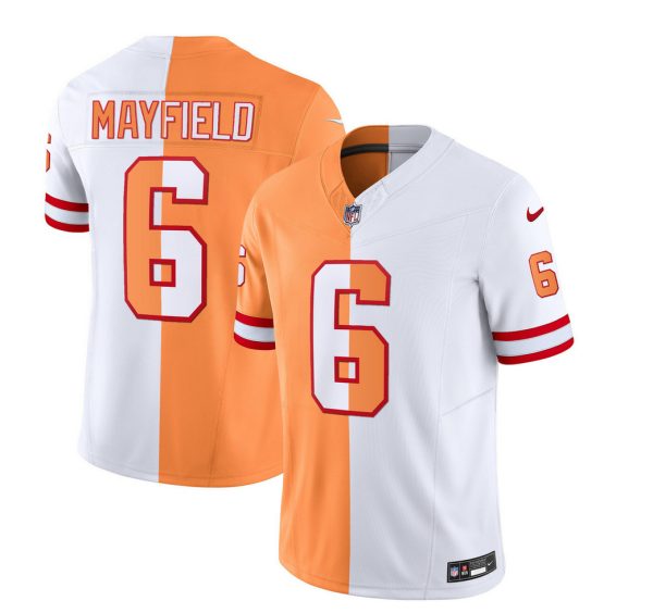 Men's Tampa Bay Buccaneers #6 Baker Mayfield 2023 F.U.S.E. White-Gold Split Throwback Limited Stitched Jersey - Custom Name