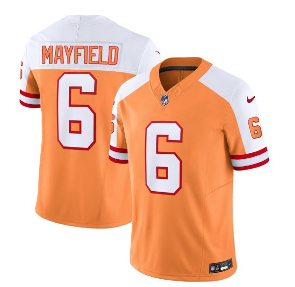 Men's Tampa Bay Buccaneers #6 Baker Mayfield 2023 F.U.S.E. White-Gold Throwback Limited Stitched Jersey - Custom Name