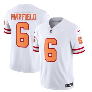 Men's Tampa Bay Buccaneers #6 Baker Mayfield 2023 F.U.S.E. White Throwback Limited Stitched Jersey - Custom Name