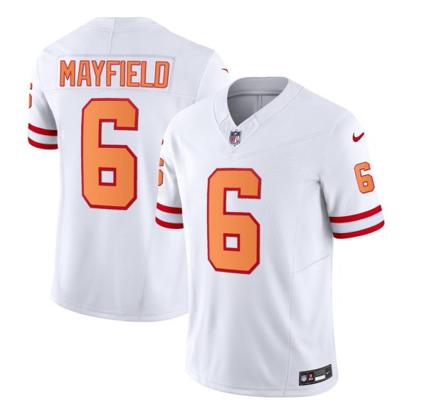 Men's Tampa Bay Buccaneers #6 Baker Mayfield 2023 F.U.S.E. White Throwback Limited Stitched Jersey - Custom Name