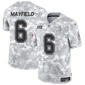 Men's Tampa Bay Buccaneers #6 Baker Mayfield 2024 F.U.S.E Arctic Camo Salute to Service Limited Stitched Football Jersey - Custom Name