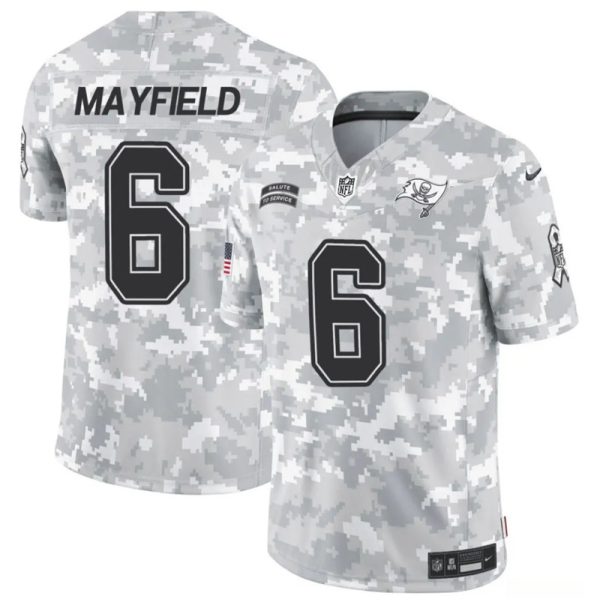 Men's Tampa Bay Buccaneers #6 Baker Mayfield 2024 F.U.S.E Arctic Camo Salute to Service Limited Stitched Football Jersey - Custom Name