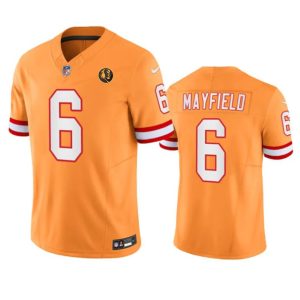 Men's Tampa Bay Buccaneers #6 Baker Mayfield Orange 2023 F.U.S.E. Throwback With John Madden Patch Vapor Limited Stitched Football Jersey - Custom Name