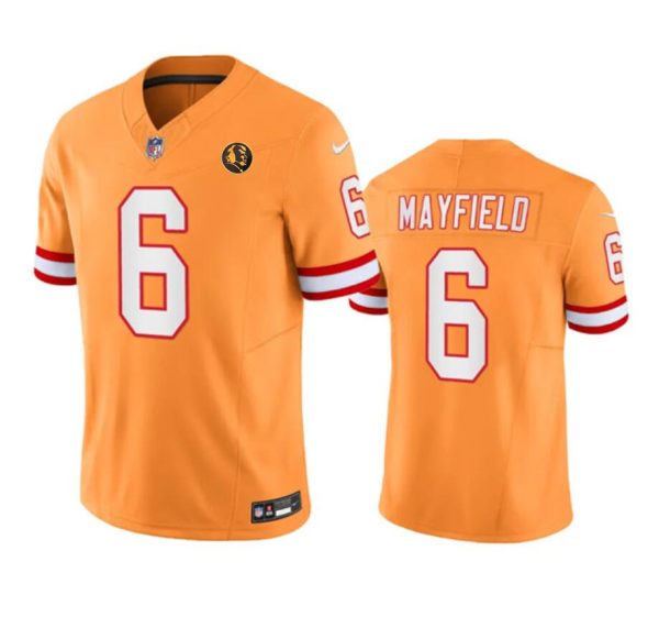 Men's Tampa Bay Buccaneers #6 Baker Mayfield Orange 2023 F.U.S.E. Throwback With John Madden Patch Vapor Limited Stitched Football Jersey - Custom Name