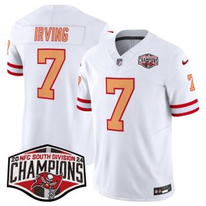 Men's Tampa Bay Buccaneers #7 Bucky Irving White F.U.S.E. 2024 NFC South Champions Limited Stitched Jersey - Custom Name