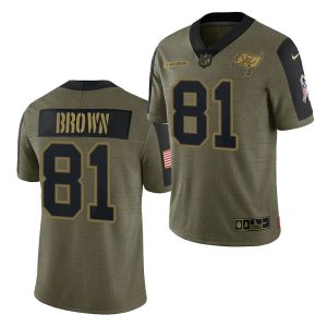 Men's Tampa Bay Buccaneers #81 Antonio Brown 2021 Olive Salute To Service Limited Stitched Jersey - Custom Name
