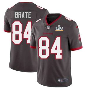 Men's Tampa Bay Buccaneers #84 Cameron Brate Grey NFL 2021 Super Bowl LV Limited Stitched Jersey - Custom Name