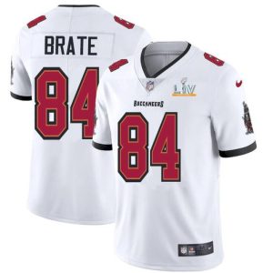 Men's Tampa Bay Buccaneers #84 Cameron Brate White NFL 2021 Super Bowl LV Limited Stitched Jersey - Custom Name