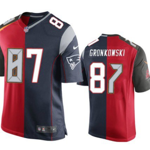 Men's Tampa Bay Buccaneers #87 Rob Gronkowski Red Navy NFL Super Bowl Split GOAT Stitched Jersey - Custom Name