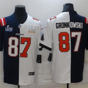 Men's Tampa Bay Buccaneers #87 Rob Gronkowski White NFL Navy Super Bowl Split GOAT Stitched Jersey - Custom Name